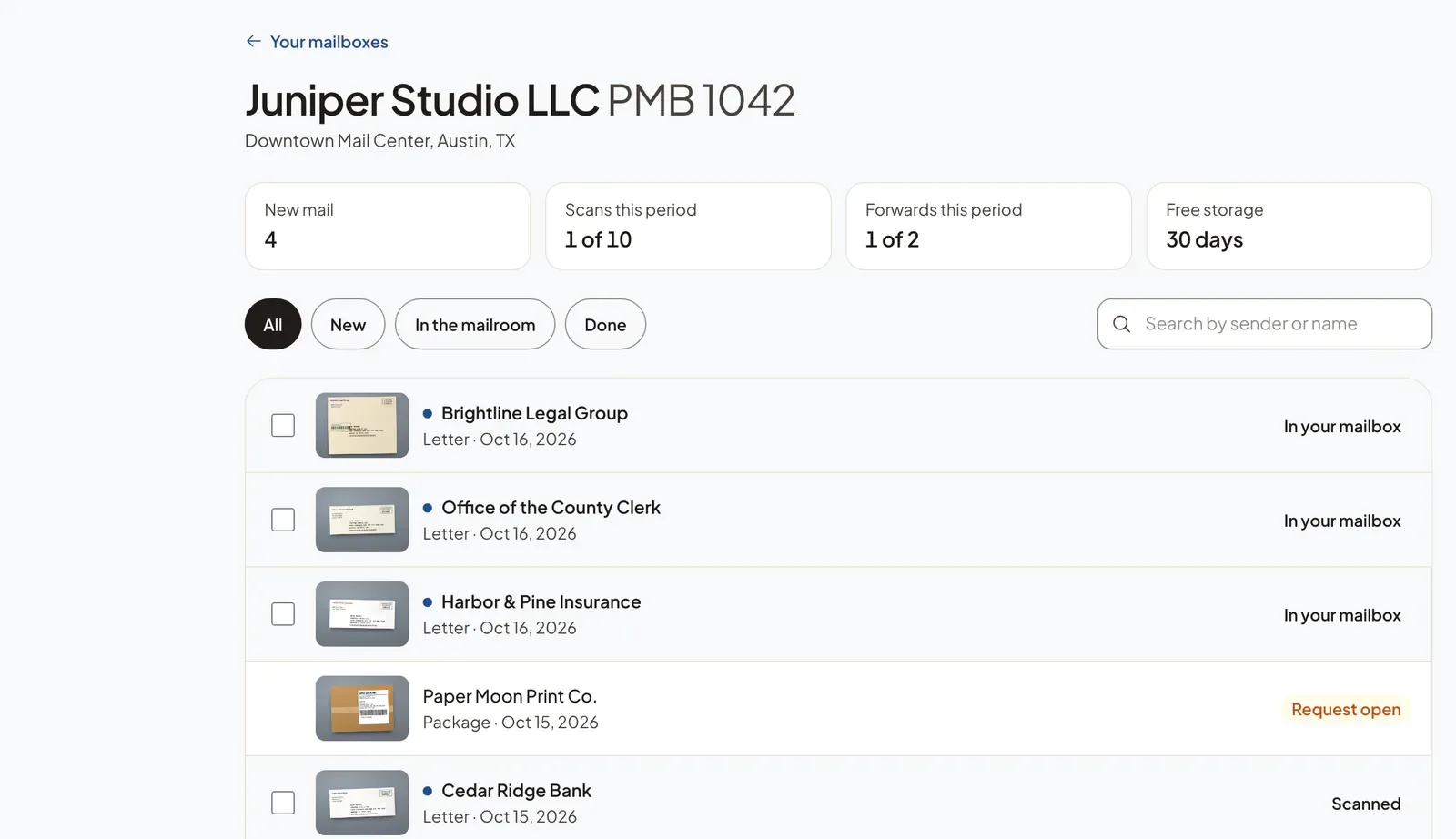 Holuway Address mailbox for a sample business